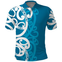 Azure Blue Maori Polo Shirt Koru Kowhaiwhai - Polynesian Pride