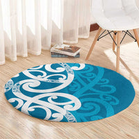 Azure Blue Maori Round Carpet Koru Kowhaiwhai - Polynesian Pride