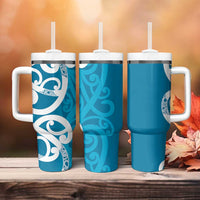 Azure Blue Maori Tumbler With Handle Koru Kowhaiwhai LT7 - Polynesian Pride
