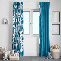 Azure Blue Maori Window Curtain Koru Kowhaiwhai LT7 - Polynesian Pride