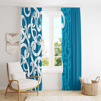 Azure Blue Maori Window Curtain Koru Kowhaiwhai LT7 - Polynesian Pride