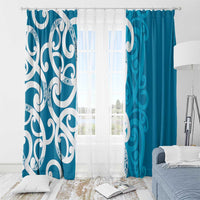 Azure Blue Maori Window Curtain Koru Kowhaiwhai LT7 - Polynesian Pride