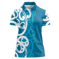 Azure Blue Maori Women Polo Shirt Koru Kowhaiwhai - Polynesian Pride