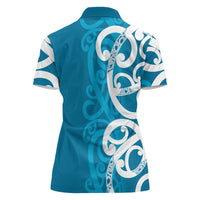 Azure Blue Maori Women Polo Shirt Koru Kowhaiwhai - Polynesian Pride