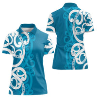 Azure Blue Maori Women Polo Shirt Koru Kowhaiwhai - Polynesian Pride