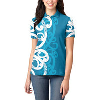 Azure Blue Maori Women Polo Shirt Koru Kowhaiwhai - Polynesian Pride