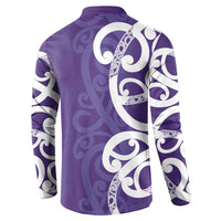 Violet Green Maori Button Sweatshirt Koru Kowhaiwhai - Polynesian Pride