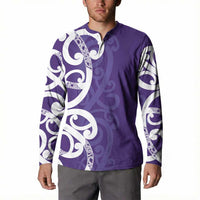 Violet Green Maori Button Sweatshirt Koru Kowhaiwhai - Polynesian Pride
