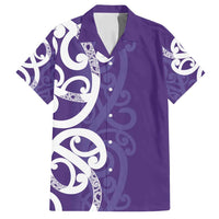 Violet Green Maori Family Matching Long Sleeve Bodycon Dress and Hawaiian Shirt Koru Kowhaiwhai LT7 Dad's Shirt - Short Sleeve Violet - Polynesian Pride
