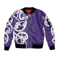 Violet Green Maori Sleeve Zip Bomber Jacket Koru Kowhaiwhai - Polynesian Pride