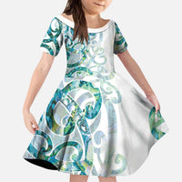 Paua Shell Maori Kid Short Sleeve Dress Koru Kowhaiwhai - Polynesian Pride