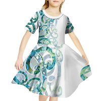 Paua Shell Maori Kid Short Sleeve Dress Koru Kowhaiwhai - Polynesian Pride