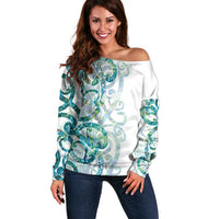Paua Shell Maori Off Shoulder Sweater Koru Kowhaiwhai - Polynesian Pride