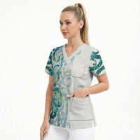 Paua Shell Maori Scrub Top Koru Kowhaiwhai - Polynesian Pride