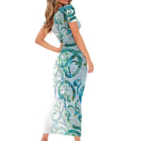 Paua Shell Maori Short Sleeve Bodycon Dress Koru Kowhaiwhai LT7 - Polynesian Pride