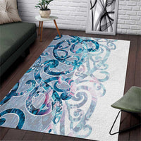 Turquoise Paua Shell Maori Area Rug Koru Kowhaiwhai LT7 White - Polynesian Pride