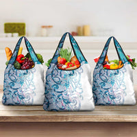 Turquoise Paua Shell Maori Grocery Bag Koru Kowhaiwhai LT7 3-pack One Size White - Polynesian Pride