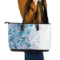 Turquoise Paua Shell Maori Leather Tote Bag Koru Kowhaiwhai - Polynesian Pride