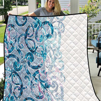 Turquoise Paua Shell Maori Quilt Koru Kowhaiwhai LT7 White - Polynesian Pride