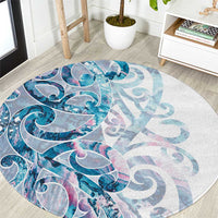 Turquoise Paua Shell Maori Round Carpet Koru Kowhaiwhai - Polynesian Pride