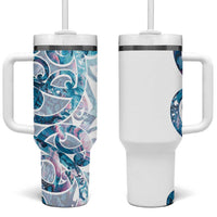 Turquoise Paua Shell Maori Tumbler With Handle Koru Kowhaiwhai LT7 One Size: 40 oz White - Polynesian Pride