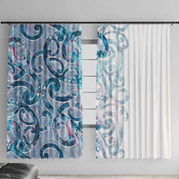 Turquoise Paua Shell Maori Window Curtain Koru Kowhaiwhai LT7 With Hooks White - Polynesian Pride