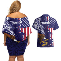 American Samoa Mix US Couples Matching Off Shoulder Short Dress and Hawaiian Shirt Flag Day Grunge Style LT7 - Polynesian Pride