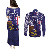 American Samoa Mix US Couples Matching Puletasi and Long Sleeve Button Shirt Flag Day Grunge Style LT7 - Polynesian Pride