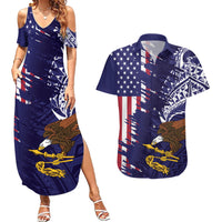 American Samoa Mix US Couples Matching Summer Maxi Dress and Hawaiian Shirt Flag Day Grunge Style LT7 Blue - Polynesian Pride