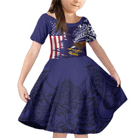 American Samoa Mix US Family Matching Mermaid Dress and Hawaiian Shirt Flag Day Grunge Style LT7 Daughter's Dress Blue - Polynesian Pride