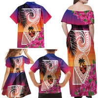 Guam Chamorro Family Matching Off Shoulder Maxi Dress and Hawaiian Shirt Artsy Latte Stone