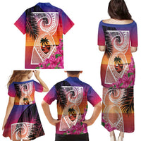 Guam Chamorro Family Matching Puletasi and Hawaiian Shirt Artsy Latte Stone