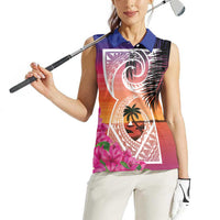 Guam Chamorro Women Sleeveless Polo Shirt Artsy Latte Stone