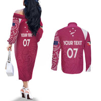 Personalised New Zealand Rugby Couples Matching Off The Shoulder Long Sleeve Dress and Long Sleeve Button Shirt Aotearoa Champions - Pink Version