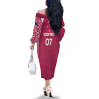Personalised New Zealand Rugby Family Matching Off The Shoulder Long Sleeve Dress and Hawaiian Shirt Aotearoa Champions - Pink Version