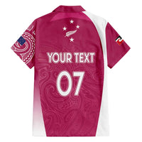 Personalised New Zealand Rugby Family Matching Off Shoulder Short Dress and Hawaiian Shirt Aotearoa Champions - Pink Version
