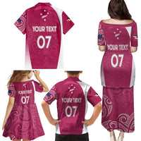 Personalised New Zealand Rugby Family Matching Puletasi and Hawaiian Shirt Aotearoa Champions - Pink Version