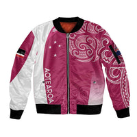 Personalised New Zealand Rugby Sleeve Zip Bomber Jacket Aotearoa Champions - Pink Version