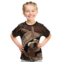 Father's Day Polynesian Pattern Kid T Shirt Tropical Humpback Whale LT7 Brown - Polynesian Pride