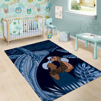 Father's Day Polynesian Pattern Area Rug Tropical Humpback Whale - Navy
