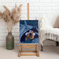 Father's Day Polynesian Pattern Canvas Wall Art Tropical Humpback Whale - Navy