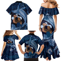 Father's Day Polynesian Pattern Family Matching Mermaid Dress and Hawaiian Shirt Tropical Humpback Whale - Navy