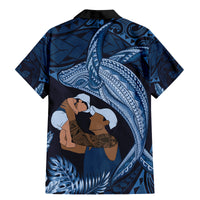 Father's Day Polynesian Pattern Family Matching Mermaid Dress and Hawaiian Shirt Tropical Humpback Whale - Navy