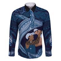 Father's Day Polynesian Pattern Family Matching Mermaid Dress and Hawaiian Shirt Tropical Humpback Whale - Navy