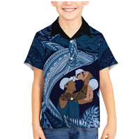 Father's Day Polynesian Pattern Family Matching Mermaid Dress and Hawaiian Shirt Tropical Humpback Whale - Navy