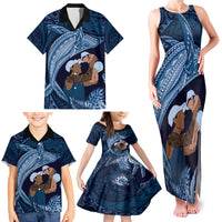 Father's Day Polynesian Pattern Family Matching Tank Maxi Dress and Hawaiian Shirt Tropical Humpback Whale - Navy