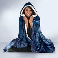 Father's Day Polynesian Pattern Hooded Blanket Tropical Humpback Whale - Navy