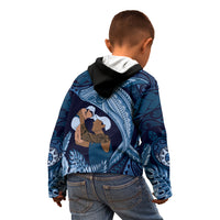 Father's Day Polynesian Pattern Kid Hoodie Tropical Humpback Whale - Navy