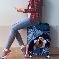 Father's Day Polynesian Pattern Luggage Cover Tropical Humpback Whale - Navy