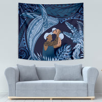 Father's Day Polynesian Pattern Tapestry Tropical Humpback Whale - Navy